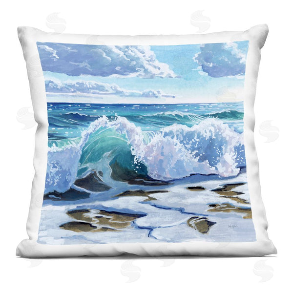 Stupell Industries Kate Jarvik Birch | Curling Aqua Wave On Shore Throw Pillow