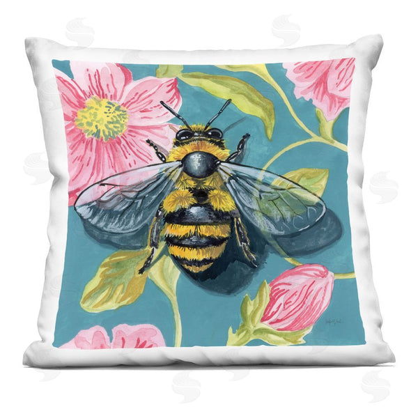 stupell industries Kate Jarvik Birch | Fuzzy Bee On Floral Pattern Throw Pillow