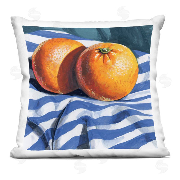 stupell industries Kate Jarvik Birch | Oranges On Striped Cloth Throw Pillow