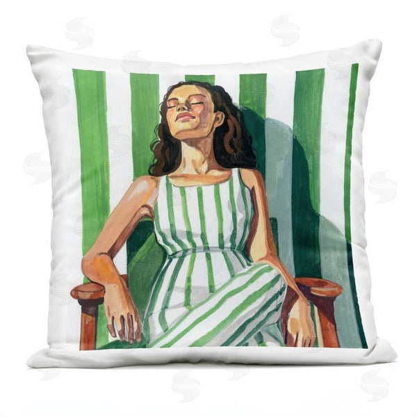 Stupell Industries Kate Jarvik Birch | Relaxing In A Striped Dress Throw Pillow