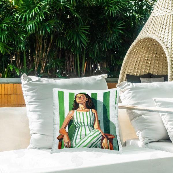 Stupell Industries Kate Jarvik Birch | Relaxing In A Striped Dress Throw Pillow