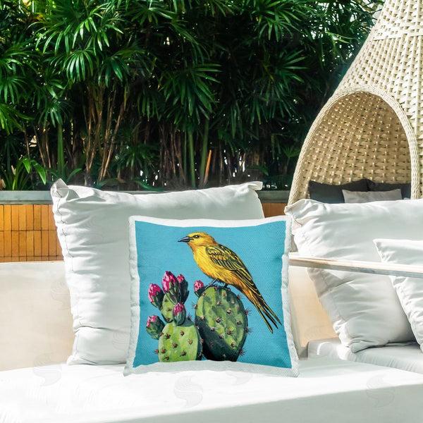Stupell Industries Kate Jarvik Birch | Yellow Bird On Cacti Bloom Throw Pillow