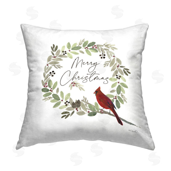 stupell industries Kate Sherrill | Christmas Cardinal Wreath Printed Throw Pillow