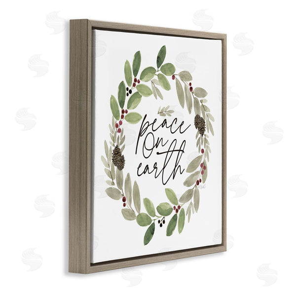 Stupell Industries Kate Sherrill | Peace On Earth Calligraphy Seasonal Watercolor Wreath Wall Art
