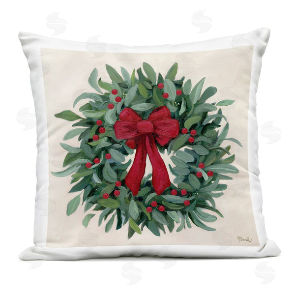 Stupell Industries Kate Sherrill | Ribbon Holly Wreath Printed Throw Pillow