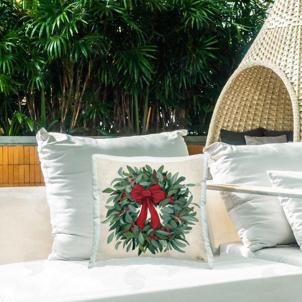 Stupell Industries Kate Sherrill | Ribbon Holly Wreath Printed Throw Pillow