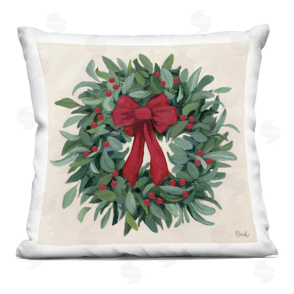 stupell industries Kate Sherrill | Ribbon Holly Wreath Printed Throw Pillow