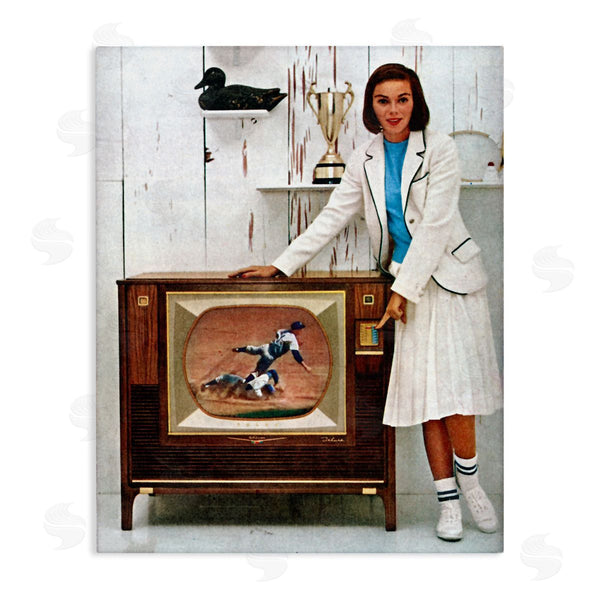 stupell industries Kathy Alper | Vintage Sports TV Ad Woman Wall Art