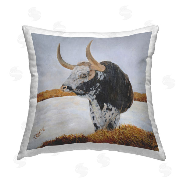 stupell industries Kathy Winkler | Country Longhorn by Stream Printed Throw Pillow