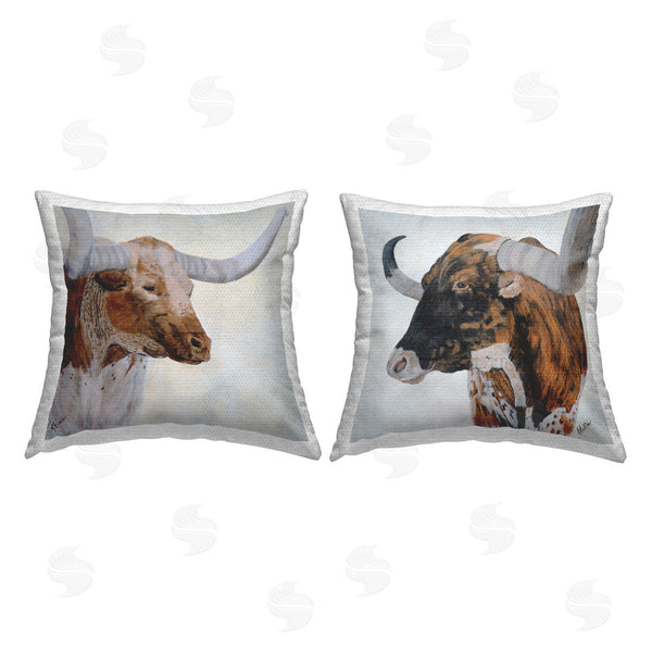 Stupell Industries Kathy Winkler | Longhorn Cattle Country Animals Printed Throw Pillow Set