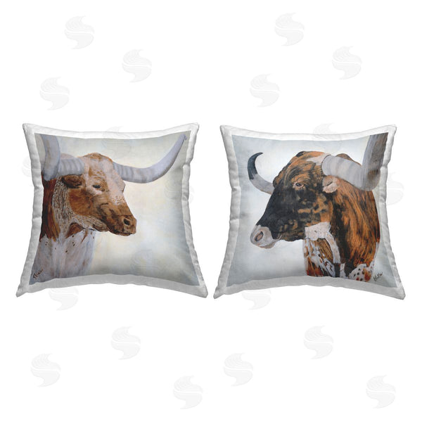 stupell industries Kathy Winkler | Longhorn Cattle Country Animals Printed Throw Pillow Set