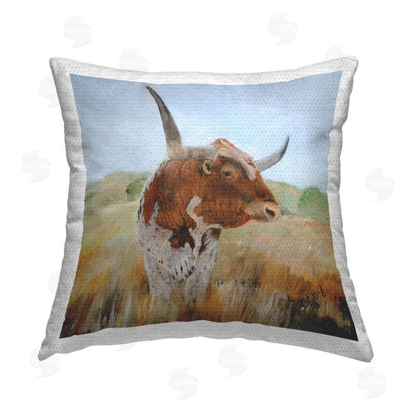 Stupell Industries Kathy Winkler | Longhorn In Country Grasses Printed Throw Pillow
