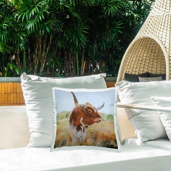 Stupell Industries Kathy Winkler | Longhorn In Country Grasses Printed Throw Pillow