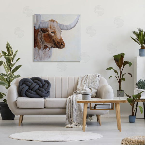 Stupell Industries Kathy Winkler | Rural Longhorn Cow Face Portrait Wall Art