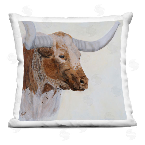 stupell industries Kathy Winkler | Stoic Longhorn Cattle Portrait Printed Throw Pillow