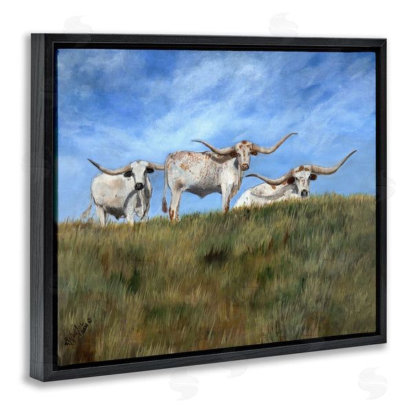 Stupell Industries Kathy Winkler  | White Longhorns Over Hill
