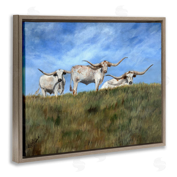 Stupell Industries Kathy Winkler  | White Longhorns Over Hill