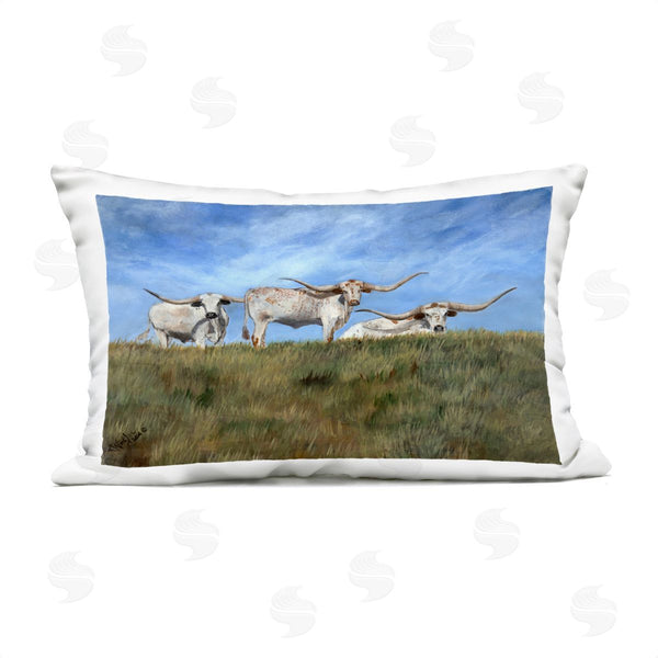 Stupell Industries Kathy Winkler  | White Longhorns Over Hill Printed Throw Pillow