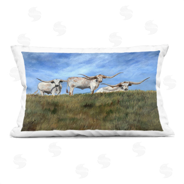 stupell industries Kathy Winkler  | White Longhorns over Hill Printed Throw Pillow