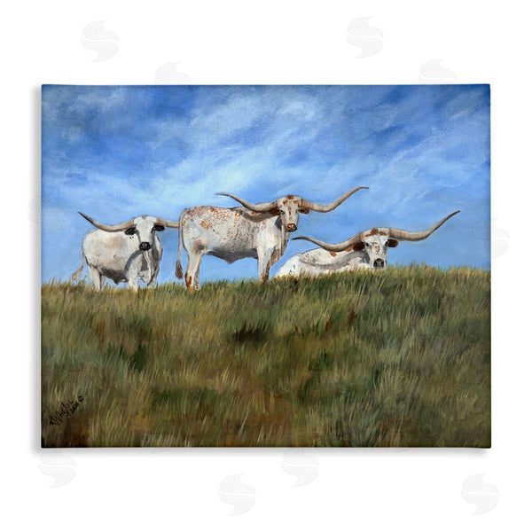 stupell industries Kathy Winkler  | White Longhorns over Hill