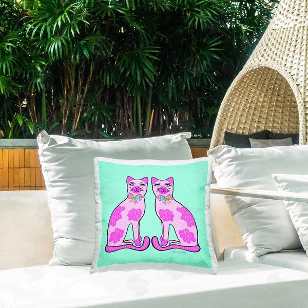 Stupell Industries Katie Conley | Classy Cats On Turquoise Printed Throw Pillow