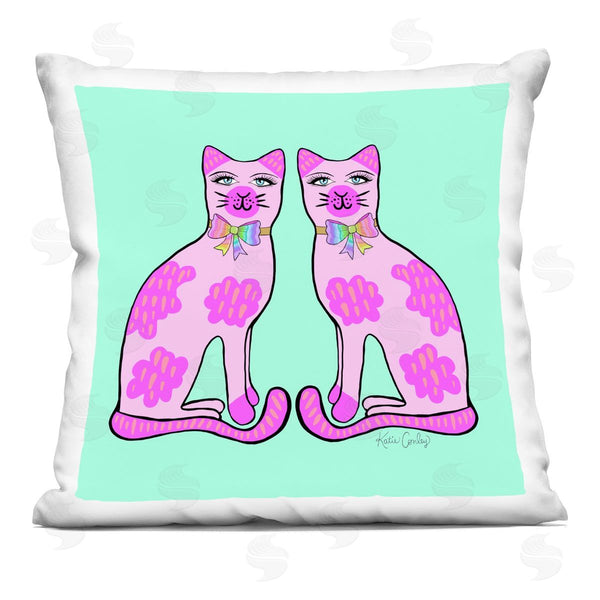 stupell industries Katie Conley | Classy Cats on Turquoise Printed Throw Pillow