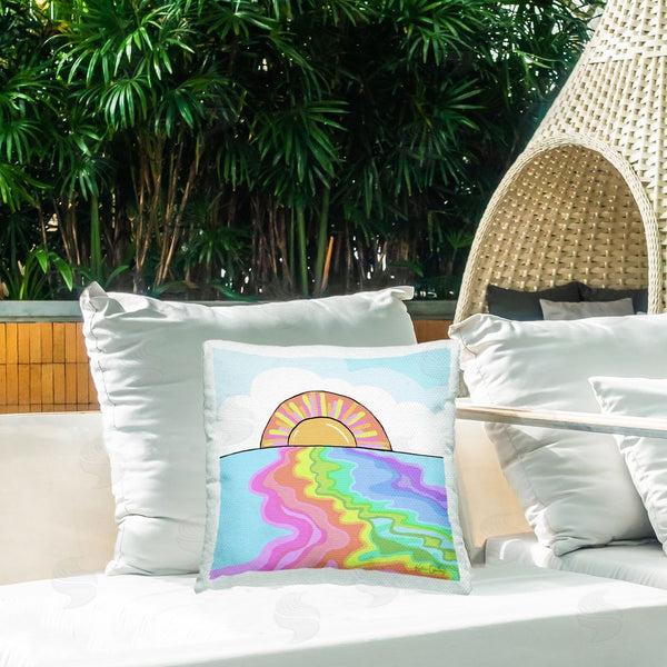 Stupell Industries Katie Conley | Swirling Rainbow On Sea Surface Printed Throw Pillow