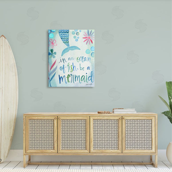 Stupell Industries Katie Doucette | Be A Mermaid Motivational Ocean Quote Flower Blossoms Wall Art