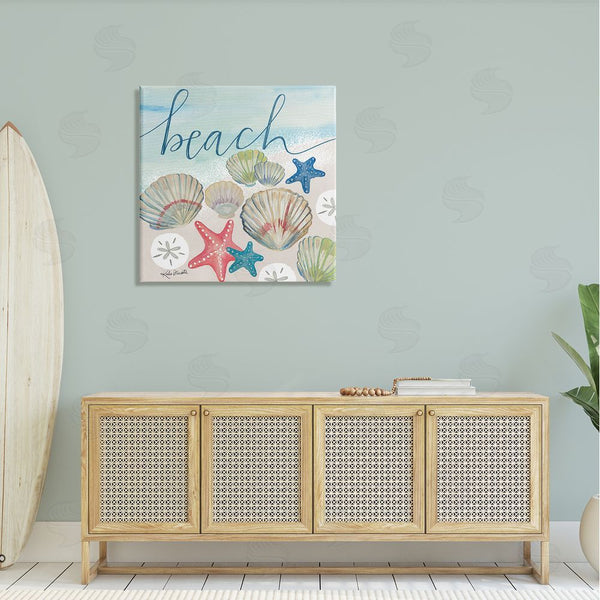 Stupell Industries Katie Doucette | Beach Calligraphy Seashells Clams Starfish Ocean Foam Wall Art