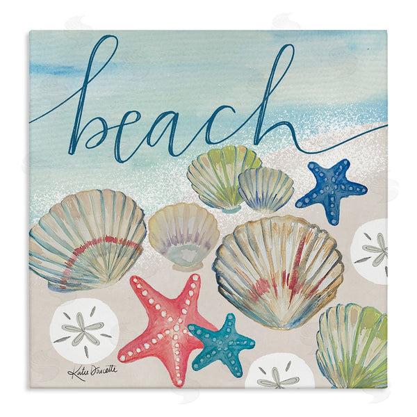 stupell industries Katie Doucette | Beach Calligraphy Seashells Clams Starfish Ocean Foam Wall Art