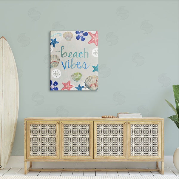 Stupell Industries Katie Doucette | Beach Vibes Calligraphy Nautical Seashell Flowers Wall Art