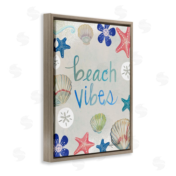 Stupell Industries Katie Doucette | Beach Vibes Calligraphy Nautical Seashell Flowers Wall Art