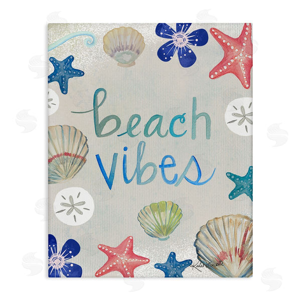 stupell industries Katie Doucette | Beach Vibes Calligraphy Nautical Seashell Flowers Wall Art