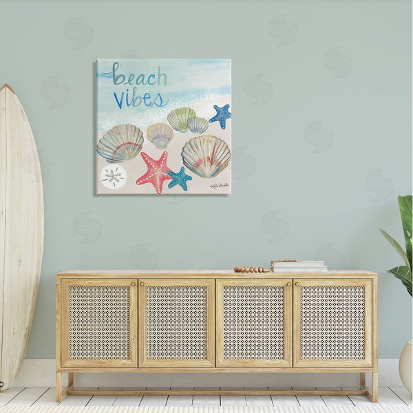 Stupell Industries Katie Doucette | Beach Vibes Calligraphy Trendy Seashells Starfish Painting Wall Art