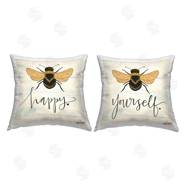 Stupell Industries Katie Doucette | Bee Happy Be Yourself Charming Insect Pun Printed Throw Pillow Set