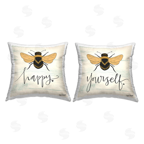 stupell industries Katie Doucette | Bee Happy Be Yourself Charming Insect Pun Printed Throw Pillow Set