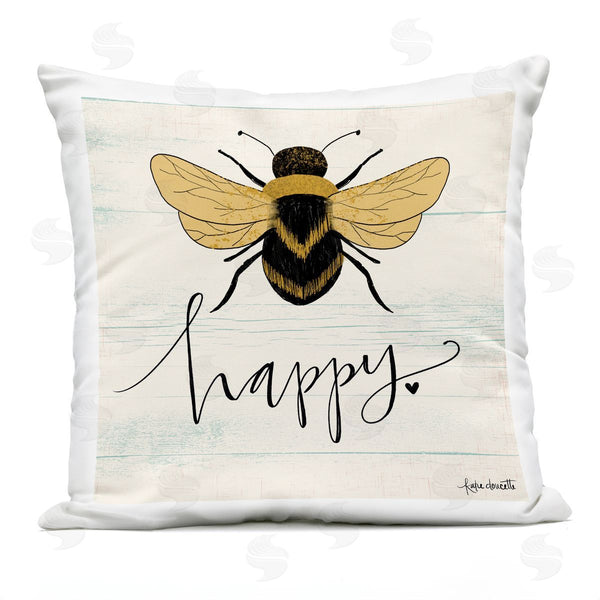 Stupell Industries Katie Doucette | Bee Happy Yellow Green Family Word Design Printed Throw Pillow