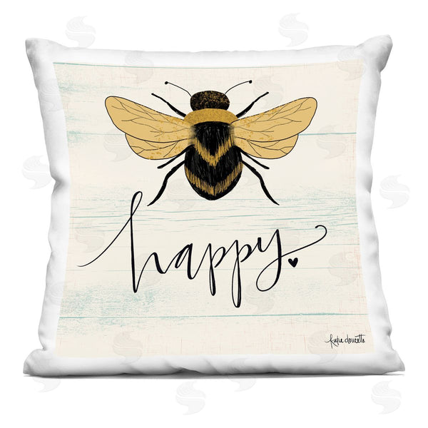 stupell industries Katie Doucette | Bee Happy Yellow Green Family Word Design Printed Throw Pillow