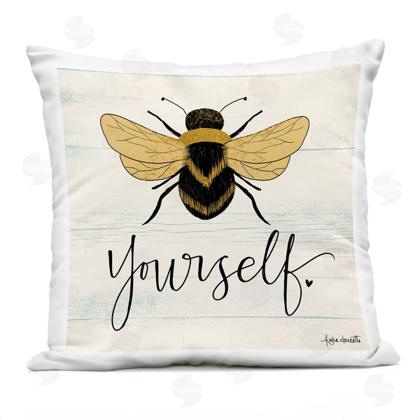 Stupell Industries Katie Doucette | Bee Yourself Yellow Green Family Word Design Printed Throw Pillow