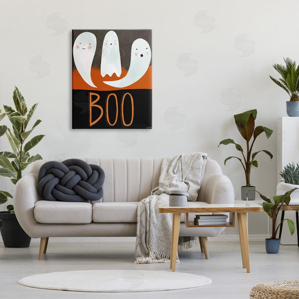 Stupell Industries Katie Doucette | Boo Halloween Festive Phrase Whimsical Happy Ghosts Wall Art