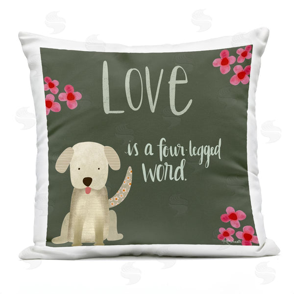 Stupell Industries Katie Doucette | Dog Lover Happy Puppy Pink Flowers Printed Throw Pillow