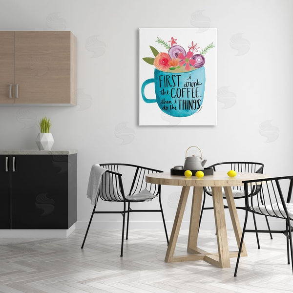 Stupell Industries Katie Doucette | Drink Coffee Do Things Phrase Blue Floral Mug Wall Art