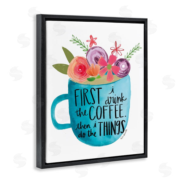 Stupell Industries Katie Doucette | Drink Coffee Do Things Phrase Blue Floral Mug Wall Art