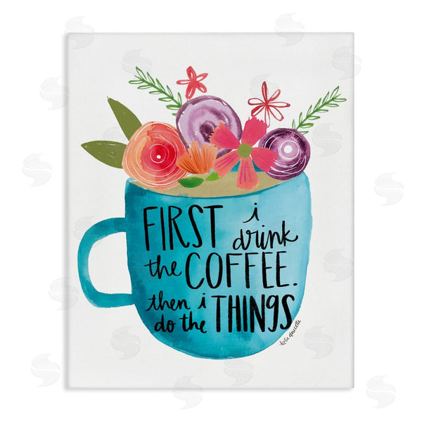 stupell industries Katie Doucette | Drink Coffee Do Things Phrase Blue Floral Mug Wall Art