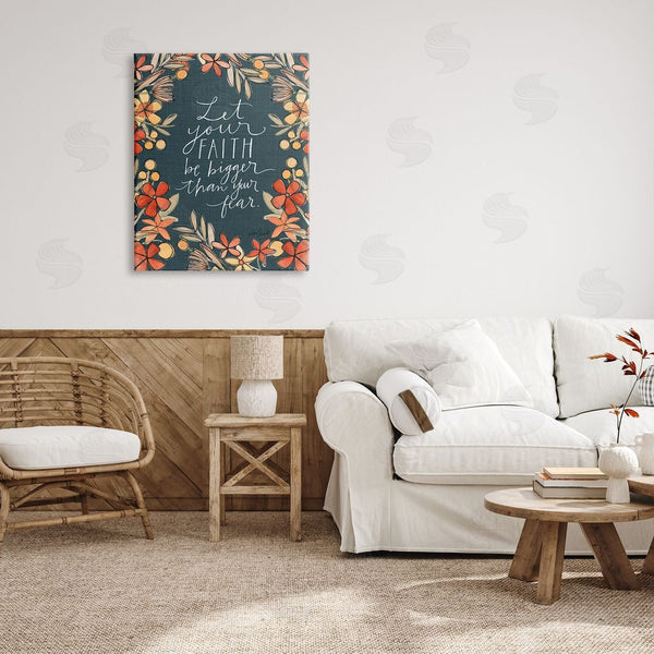 Stupell Industries Katie Doucette | Faith Over Fear Religious Calligraphy Patterned Floral Border Wall Art