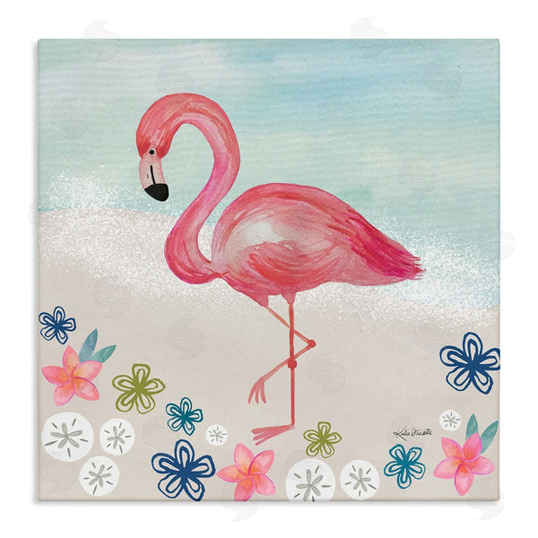 stupell industries Katie Doucette | Flamingo Among Sand Dollars Flowers Beach Shore Wall Art