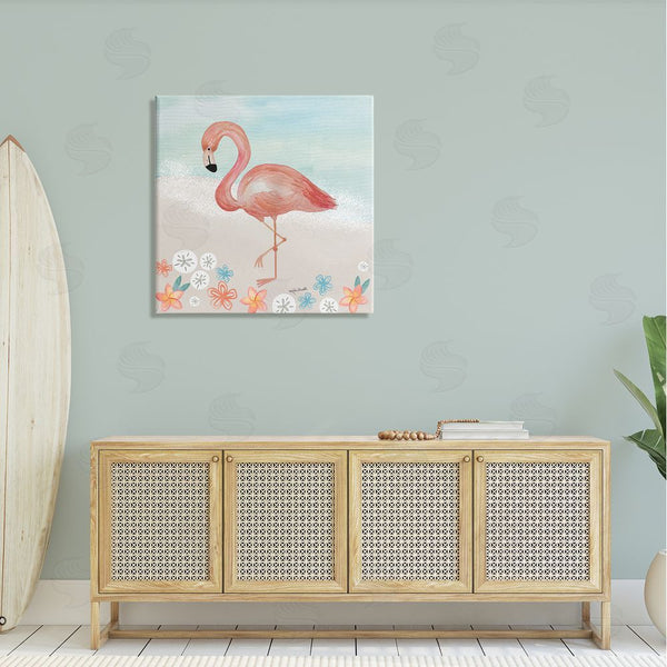 Stupell Industries Katie Doucette | Flamingo Standing Shoreline Various Sand Dollars Botanicals Wall Art