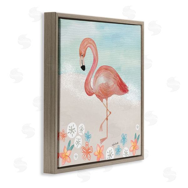 Stupell Industries Katie Doucette | Flamingo Standing Shoreline Various Sand Dollars Botanicals Wall Art