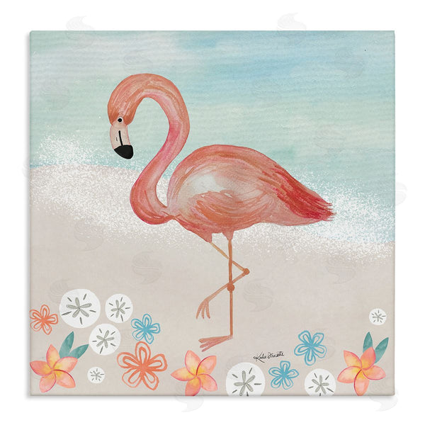 stupell industries Katie Doucette | Flamingo Standing Shoreline Various Sand Dollars Botanicals Wall Art