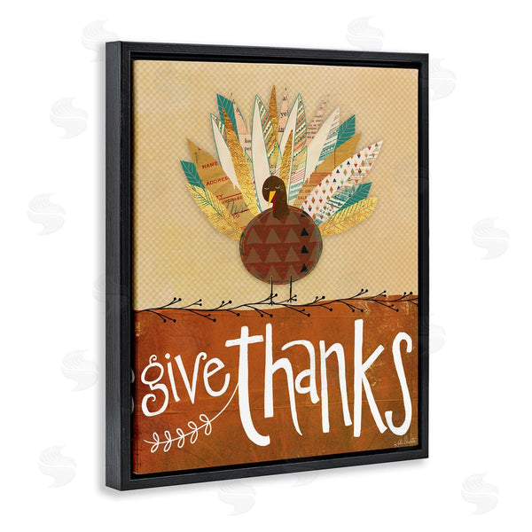 Stupell Industries Katie Doucette | Give Thanks Phrase Patterned Feathers Wild Turkey Bird Wall Art